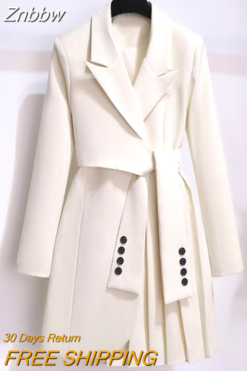 Znbbw Spring Slim Blazer Dress Office Lady New Casual Button Belt Mini Dresses Women's Elegant Fashion Solid Color Party Vestidos